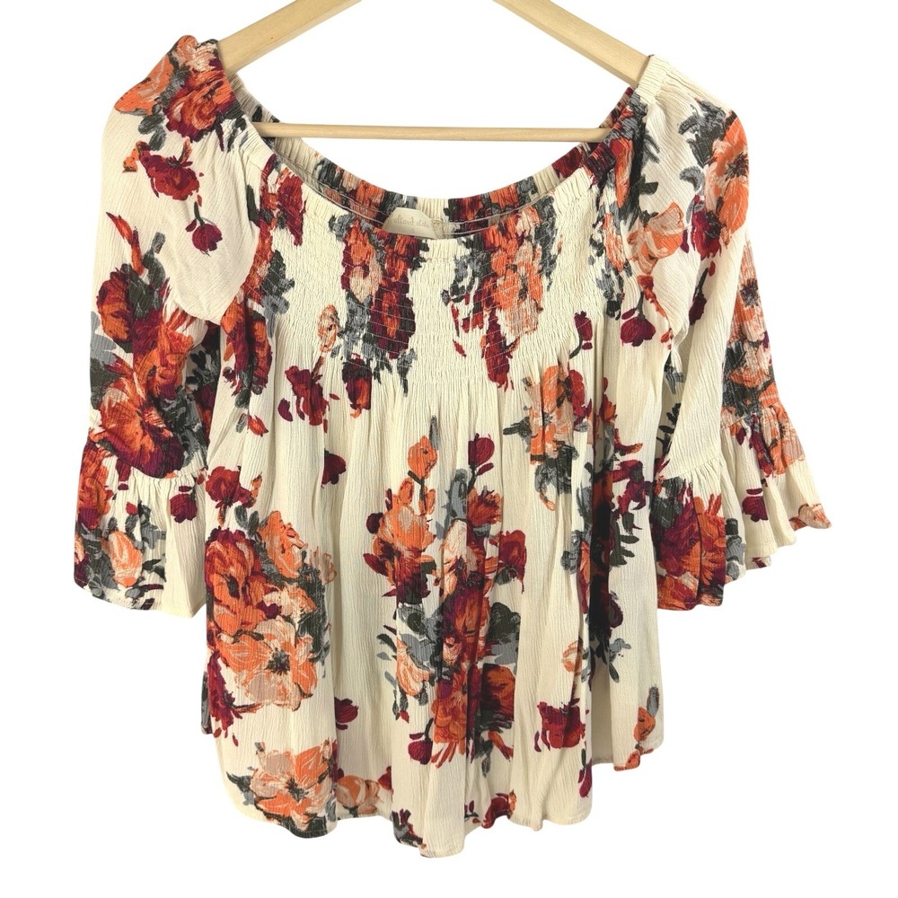 Attard State Floral Off Shoulder Peasant Top Boho Bell Sleeve Small